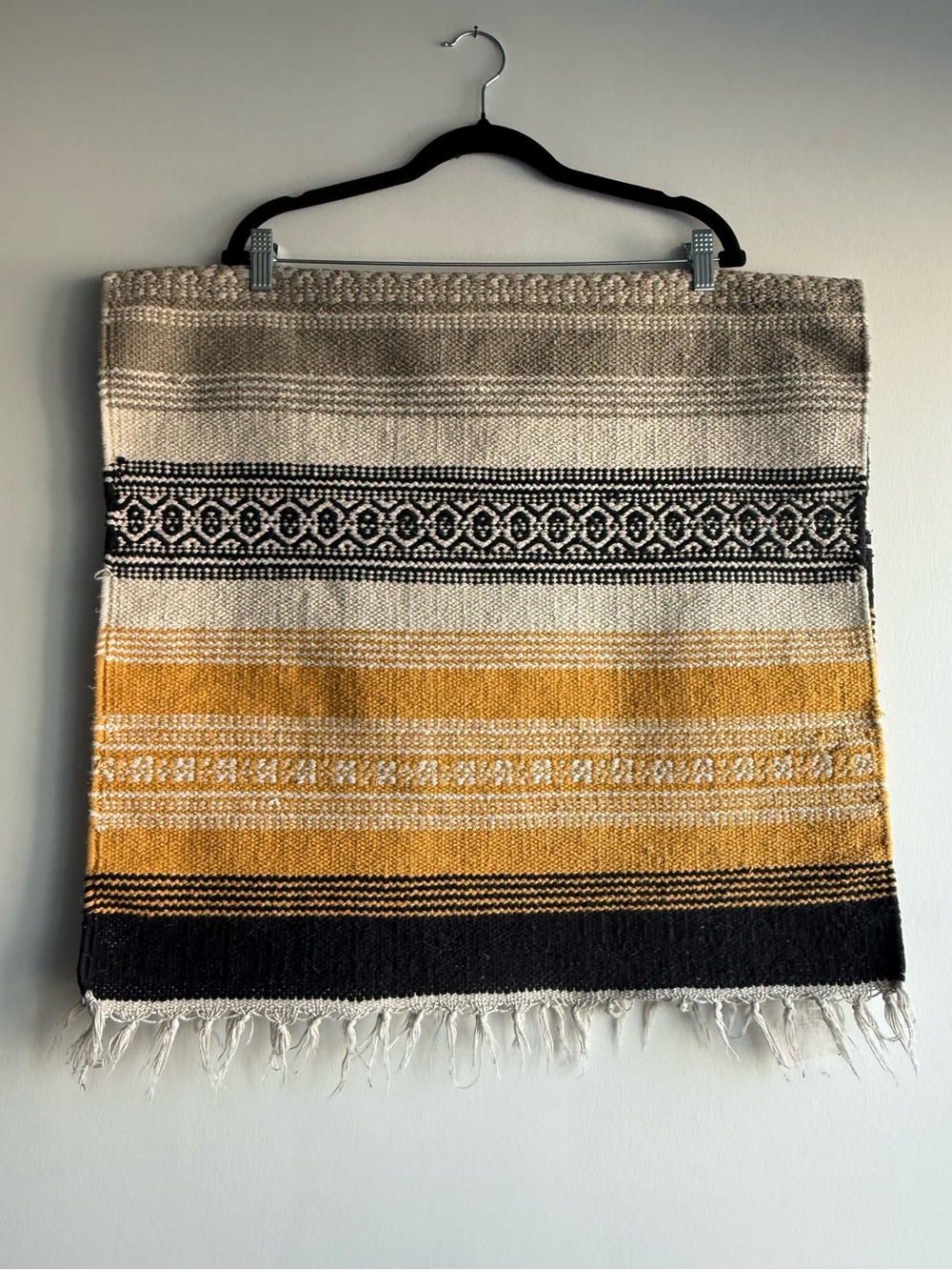 100% Cotton 24"x46" Vintage Yellow White Black Striped Woven Rug